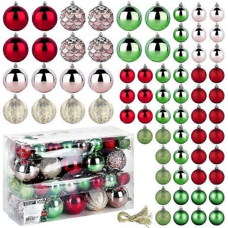 Boules de Noël anti-explosion rouges roses dorées vertes 8/5 cm 68 pièces. (1/5)