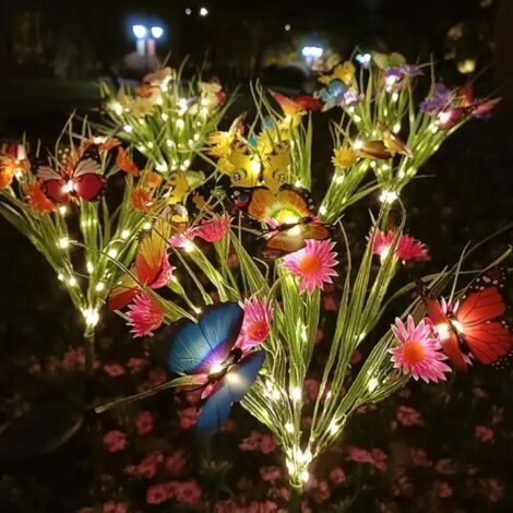 Lampe solaire de jardin étanche IP65, en forme de papillon et de fleur, pour une décoration extérieure colorée,une pièce (1/4)