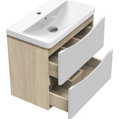 Acezanble – Meuble sous vasque 60cm – Vasque 61cm en chêne wota – Armoire murale MDF anti-déformation – Installation facile et sécurisée (1/4)