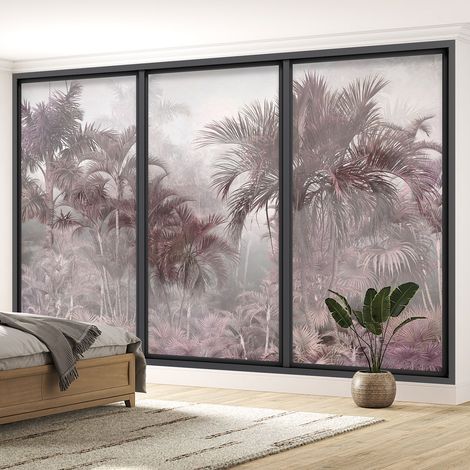 Papier peint panoramique Trompe l'oeil baie vitrée - Palmiers - 130 cm x 78 cm (1/5)