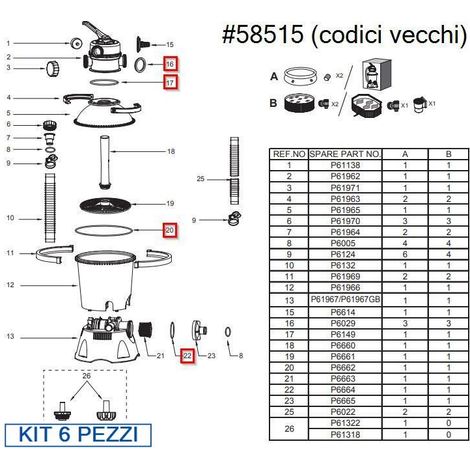 BESTWAY Kit 6 pezzi Guarnizioni per il filtro 58515 (ex 58397) (1/2)