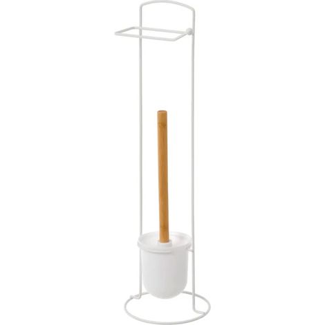 Dérouleur papier toilette et brosse WC métal blanc (1/4)