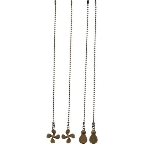 Ensemble de 4 chaînettes pour ventilateur de plafond, motif ampoule et ventilateur (bronze antique)