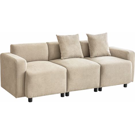 Sofá de 3 plazas beige de chenilla con 2 cojines HOMVRA (1/5)