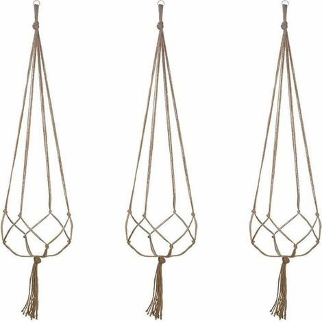 Panier Suspendu Macramé, 3 Pièces Corde Coton, Porte-Panier pour Plantes, Décoration Murale pour Plafonds, Balcons (48 Pouces) (1/4)