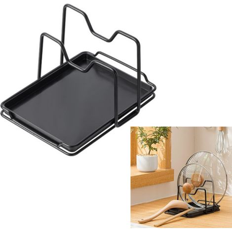 SUNFCON Porte-couvercles, porte-planche à découper, organisateur de planches à découper, porte-cuillères avec bac récupérateur, noir (1/5)
