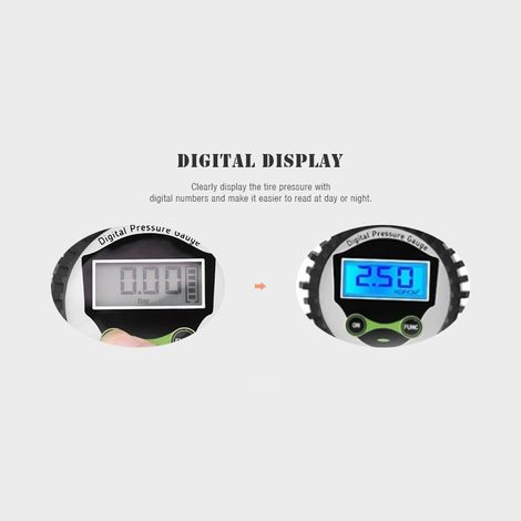 Manomètre numérique de pression des pneus avec gonfleur, valve à 90°, afficheur LCD, précis, pour voiture et moto (1/5)