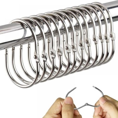 12pcs Rustproof Metal Shower Curtain Rings (Silver), LOY Oval Curtain Hooks (1/4)