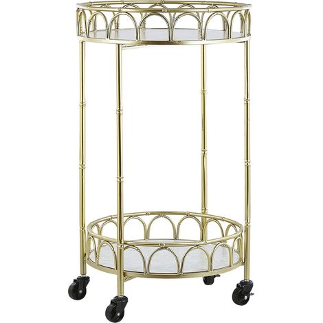 Carro de cocina marco de hierro dorado tablero efecto de mármol glamour carrito de barra con ruedas Shafter
