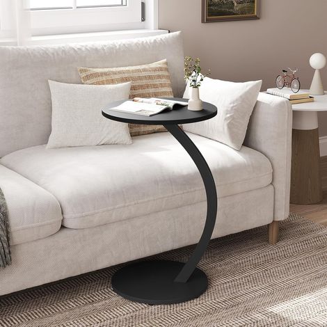 WOLTU Table d'Appoint en Forme C, 40 x 40 x 65 cm, Table Basse Ronde, Table Basse, Petite Table pour Canapé, Table de Chevet, avec Structure Métallique et Plateau MDF, Noir (1/5)