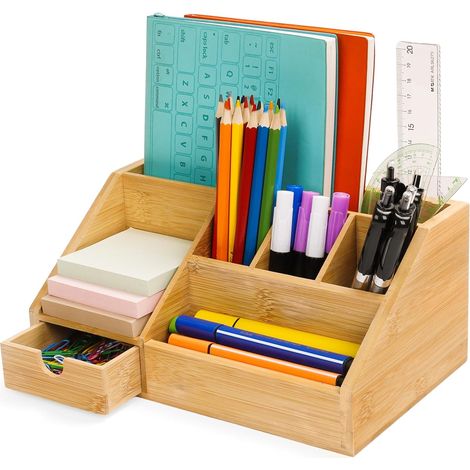 Schreibtisch-Organizer aus Bambus mit Schublade – Stiftebox, Tablett und multifunktionale Aufbewahrung für Schreibwaren (1/5)