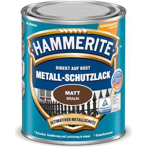 Hammerite Metallschutzlack Matt, 3in1- Rostschutz, Braun, 750 ml