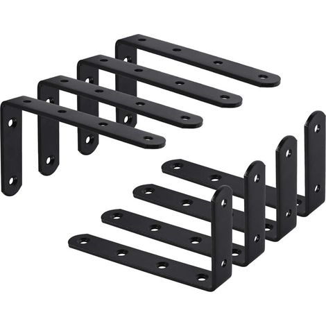 EASYCOMFORT 8Pcs Equerre Étagère Murale Support Étagère Mural Support en forme de L Équerre de Fixation pour Étagère Déco Cuisine Chambre Meubles Suspendus Placard 125 75 3mm Noir Fer (1/5)