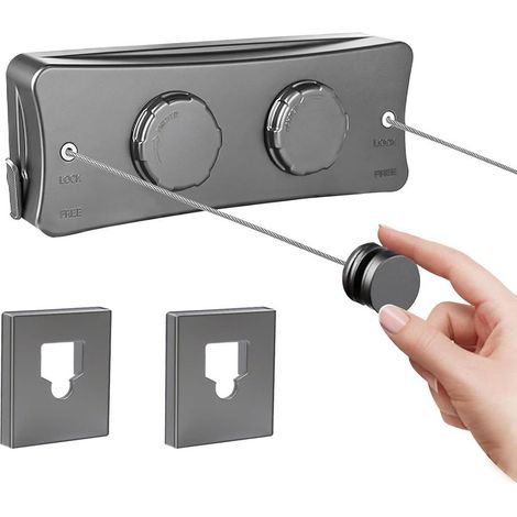 (Gris)Corde à Linge Rétractable 5.1m, Acier Inoxydable Fil a Linge Extérieur Retractable, Etendoir Linge Exterieur Retractable pour Balcon Intérieur Cuisine Salle de Bain