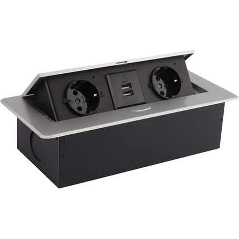 Presa multipla a incasso con 2 prese di tipo F + 2 porte USB, argento