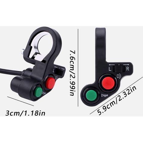 Interrupteur pour Guidon Moto 22mm (7/8") - Commande Phare Clignotant Klaxon - Bouton ON/OFF - Kit Noir avec Cable (1/5)