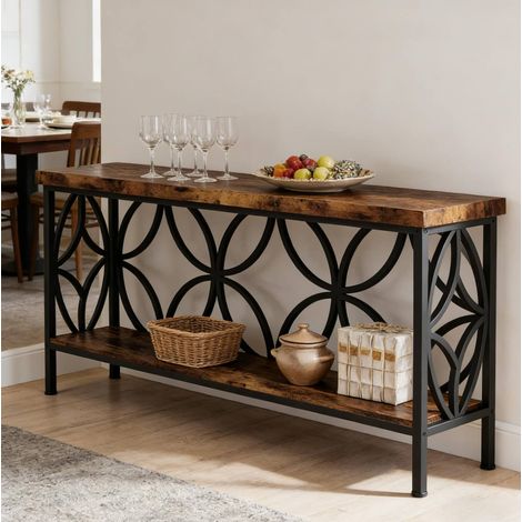 Konsolentisch 160x29.5x80 cm schwarz und rustikalbraun aus Holzwerkstoff und Metall mit 2 offenen Ebenen (1/5)