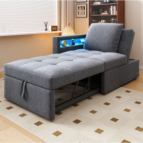 Canapé-lit 177x68x65 cm gris clair en lin avec dossier réglable LED et ports USB-C (1/5)