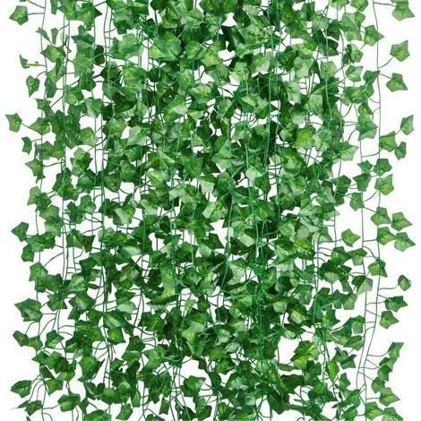 12Pcs 2m Artificiel Lierre Guirlande Plante Artificielle Exterieur Faux Lierre Feuillage Artificiel Feuille Guirlande Décoration Interieur + 100pcs Attaches Câble (1/5)