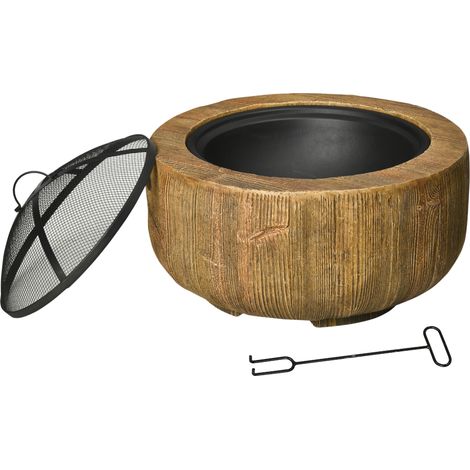 Brasero souche d'arbre pare-étincelles grille à charbon tisonnier Ø61,5 x 39 cm