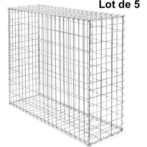 Lot de 5 Gabions En Métal Galvanisé, Robuste, Résistant, 100 x 80 x 30 cm (1/5)