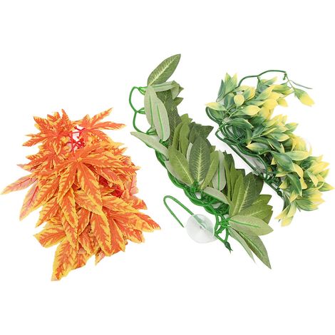 Lot de 3 plantes décoratives en plastique pour reptiles, en rotin artificiel avec ventouse pour habitat de lézards drag (1/5)