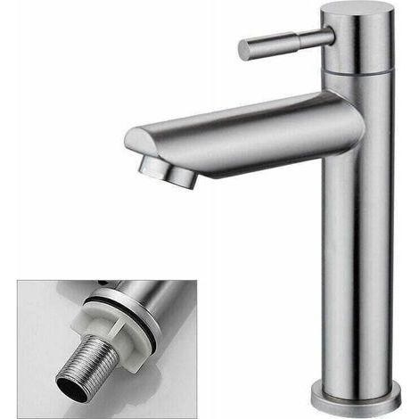 Badezimmerarmatur, nur für Kaltwasser, robuste Kupfer-Chrom-Oberfläche, Waschbeckenarmatur, Handwaschbeckenarmatur, herausnehmbare Strahlreglerkartusche, bequem zu reinigen oder auszutauschen. (1/4)