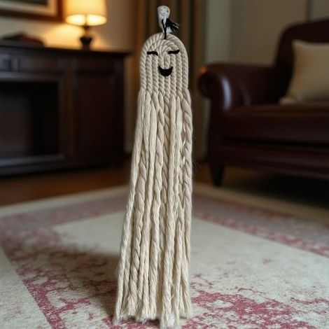 Décoration fantôme suspendue en corde de coton tissée à la main – Ornement macramé bohème fantôme 3 pour Halloween (1/5)