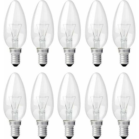 Ampoule Bougie Clair E14 40W, Ampoule Incandescence Dimmable, Blanc Chaud 2700K, 400LM, Ampoule Flamme, E14 Ampoules à bougie à vis Edison, Pack de 10