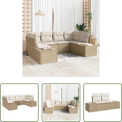vidaXL Poly-Rattan -  Gartensofa-set mit Kissen 6 pcs Beige Poly-Rattan (1/5)