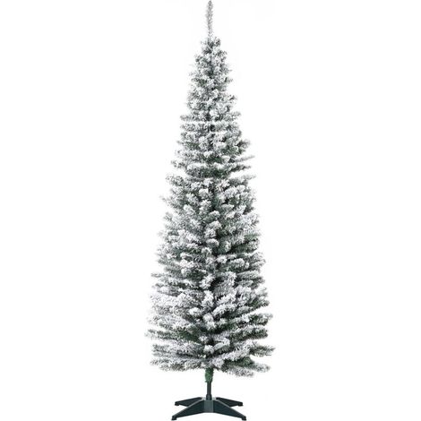 Sapin de Noël artificiel vert et blanc de 210 cm, branches PVC enneigées, pliable et équipé d'un support métallique