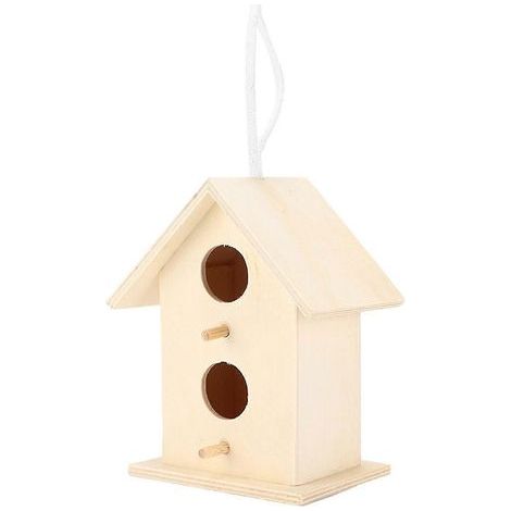 Nichoir en bois naturel à peindre soi-même, décoration écologique et sûre pour le jardin ou la terrasse, avec cordelette de suspension. (1/5)