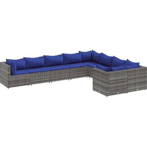 vidaXL Set Divano da Giardino 9 pz con Cuscini Grigio in Polyrattan (1/5)