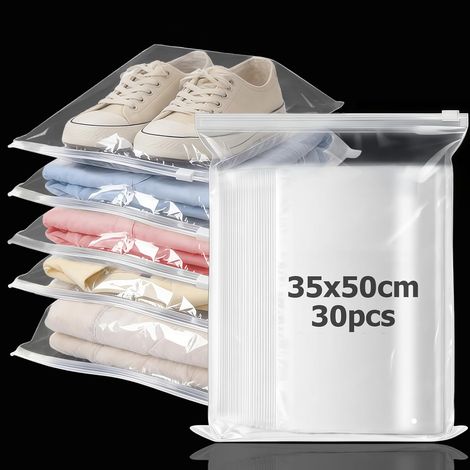 Pack of 30 Transparent Zip Bags M 35 x 50 cm Resealable Space Saving (1/5)