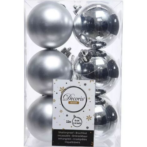 Scatola da 12 Palline Decorative in Argento per Albero di Natale Ø6cm (1/4)