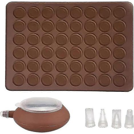Tapis de cuisson pour macarons, moules à macarons en silicone, 48 cavités, antiadhésif, avec stylo décorateur et 4 douilles. (1/5)