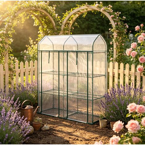 Balkongewächshaus 3 Ebenen 143x46x165 cm Stahl und transparentes PVC, 2 Türen – MEUBLIV (1/5)