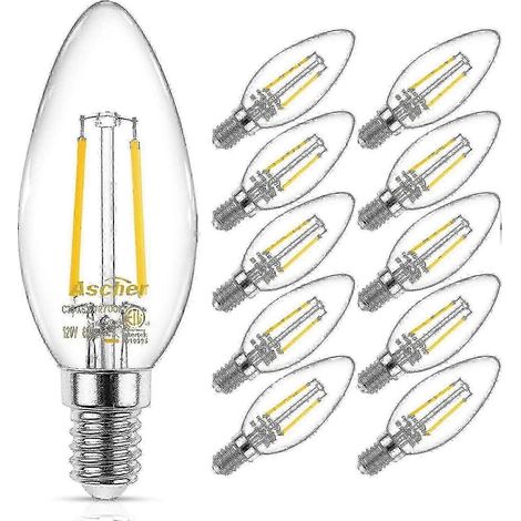 Ampoules LED E12 pour candélabres, équivalent 40 W, blanc chaud 2700 K, verre transparent, lot de 10, pour lustres et luminaires décoratifs (1/4)