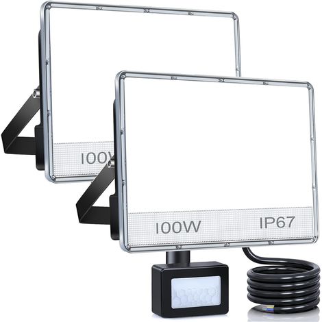 Projecteur LED Extérieur avec Détecteur, 2 Pieces 100W 10000LM Spot LED Extérieur Avec Detecteur IP67 Etanche Projecteur Exterieur 6500K, Lampe de Sécurité pour Jardin Garage Patio