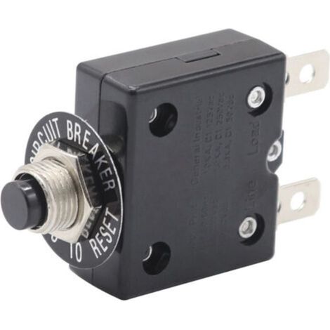 Disjoncteur 15 A, disjoncteur à réarmement manuel, protection contre les surcharges, 125-250 V CA, 50 V CC, disjoncteur à bouton-poussoir (1/2)