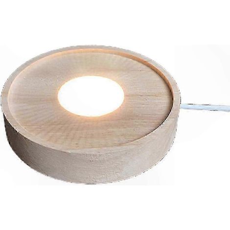 Socle d'exposition rond avec éclairage LED, socle en bois pour présentoirs en cristal et en verre. (1/4)