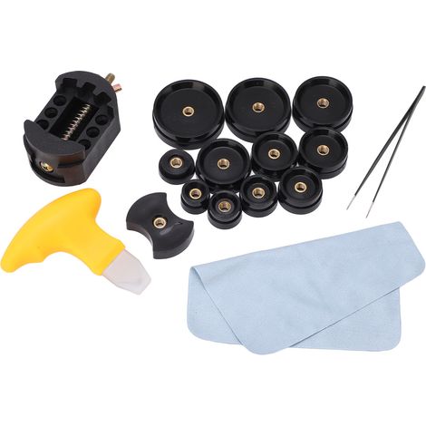 Kit de réparation de montres 17 pièces : presse, support, pince, ouvre-boîtier, chiffon de nettoyage, moule en plastique (1/5)