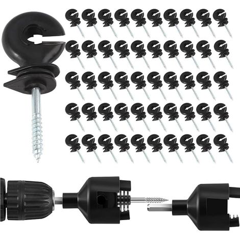 Lot de 50 isolateurs annulaires pour clôture électrique, isolateurs à vis, isolateurs à vis, accessoires de clôture électrique pour poteaux en bois et 1 mandrin de clôture électrique, auto-attaque (1/5)