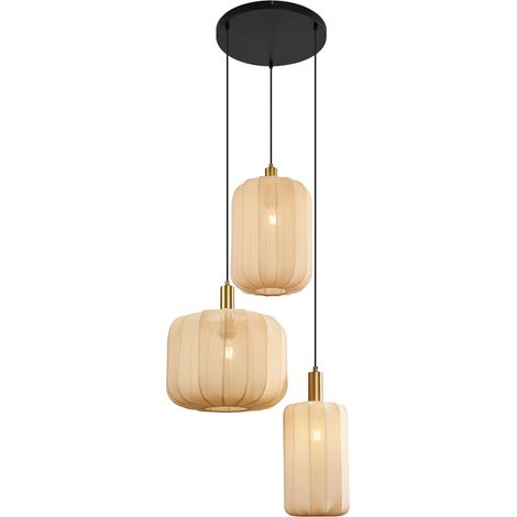 QAZQA Lampada a sospensione pluni - Japandi - Tessuto,Metallo - Beige/Nero/Oro - Tondo Max. 3 x Watt
