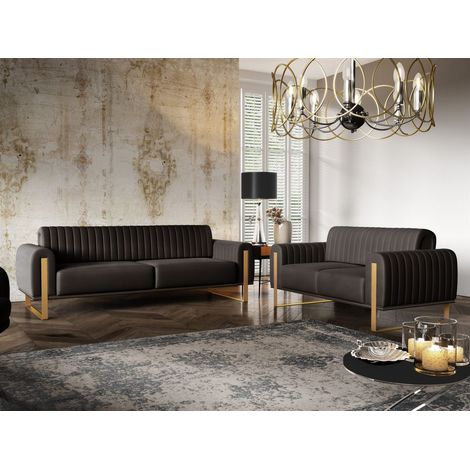Sofaset Designersofas VALERIE 3-2 in Stoff Stoff Elisa Velvet Schwarz (1/5)