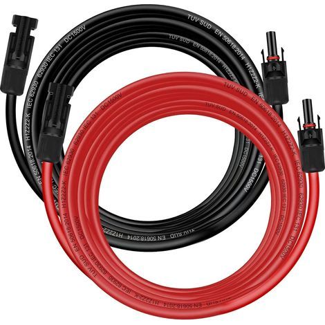 Pair Solar Cable, 6mm², 1M, Connectors Included, Red and Black, For Photovoltaic System (1/5)