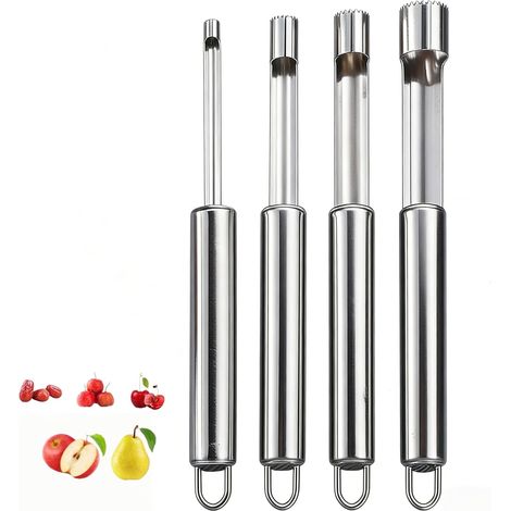 Snocciolatore per mele in acciaio inox, snocciolatore per mele con manico, snocciolatore per frutta, estrattore per pere per casa, cucina, ananas (argento) (1/4)