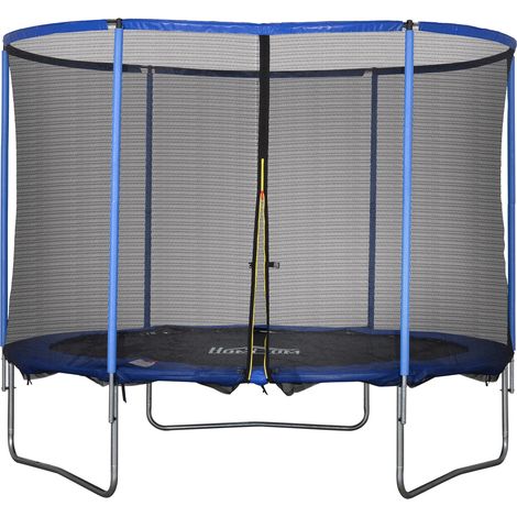 Trampoline avec filet de sécurité, trampoline de jardin pour une utilisation intérieure et extérieure, trampoline de fitness pour adolescents et adultes, acier, bleu et noir, jusqu'à 113,6 kg, Ø 305 x (1/5)