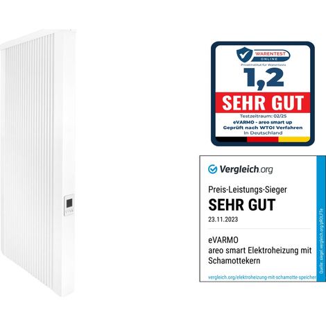 Elektroheizung areo smart up hohe Flächenspeicherheizung 1500 Watt - digitales Thermostat mit LCD-Display - Option zur Appsteuerung von eVARMO (1/4)