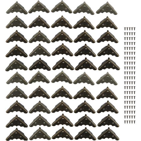 Beyamis Lot de 50 protections d'angle métalliques style rétro, polyvalentes et résistantes, pour boîtes et coffrets en bois. (1/5)